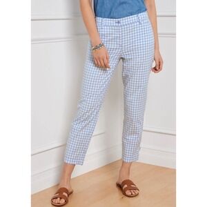 Talbots Perfect Crop Pant 22W Blue White Gingham Check Slim Leg‎ Plus Size NWT